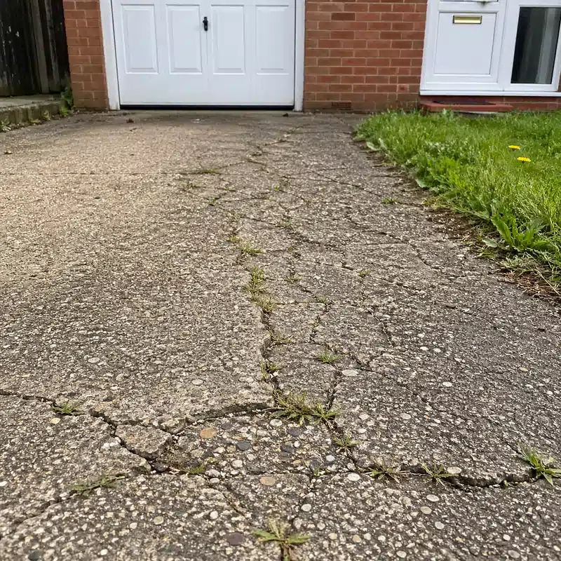 Cracked driveway surface caused by sub-base failure